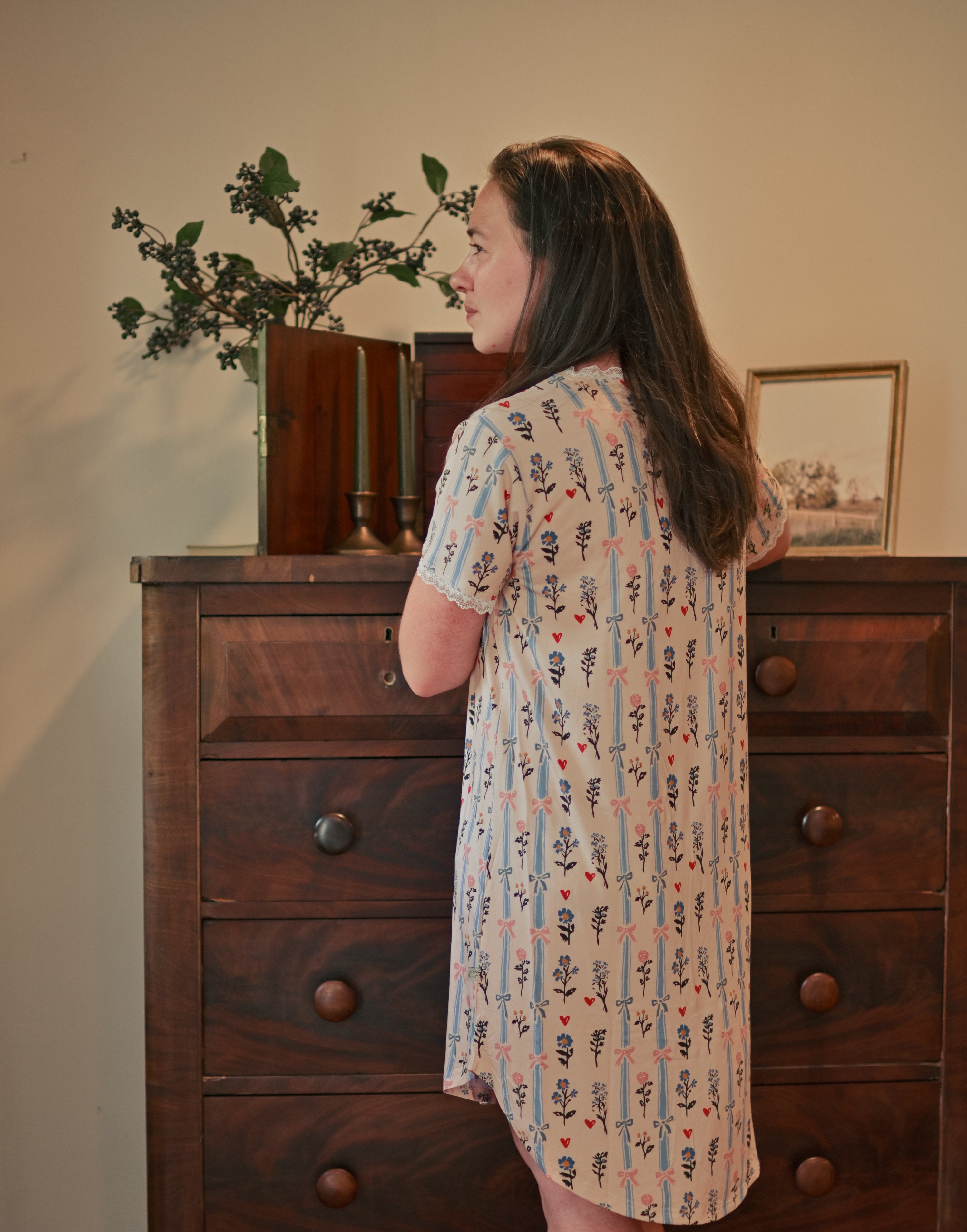 Bows & Petals Women’s Lace-Trim Bamboo Nightgown